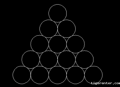 CAD正三角形中怎么画15个相切的圆 CAD正三角形中怎么画15个相切的圆